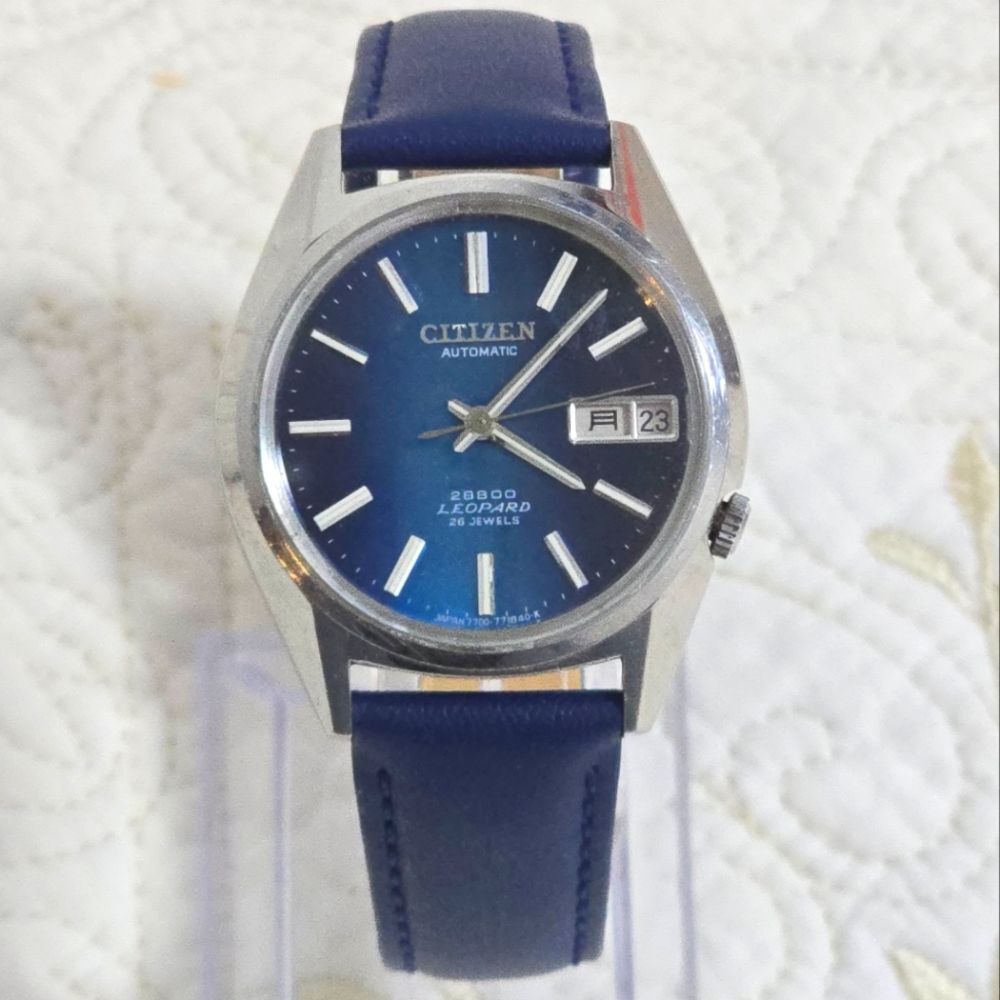 Vintage Citizen Leopard 7700 Hi-Beat 28800 Men's Watch Blue Mechanical Automatic